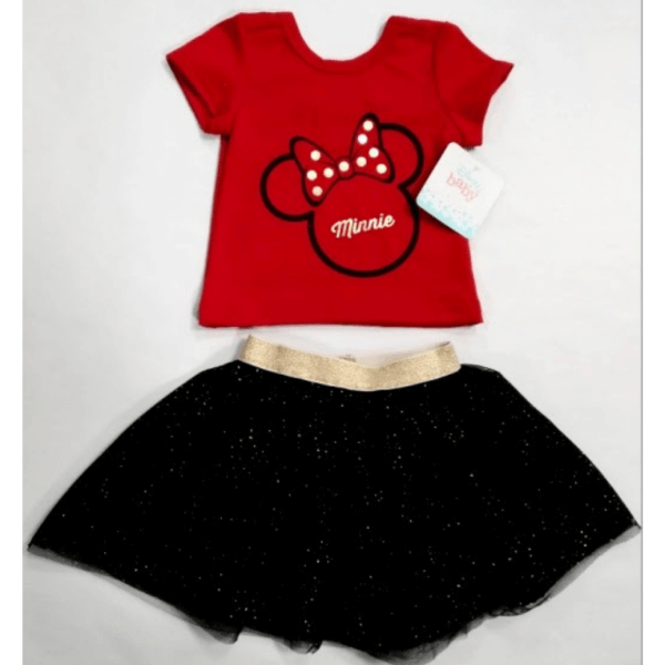 Set Of Red Minnie Printed Shirt And Black Skirt